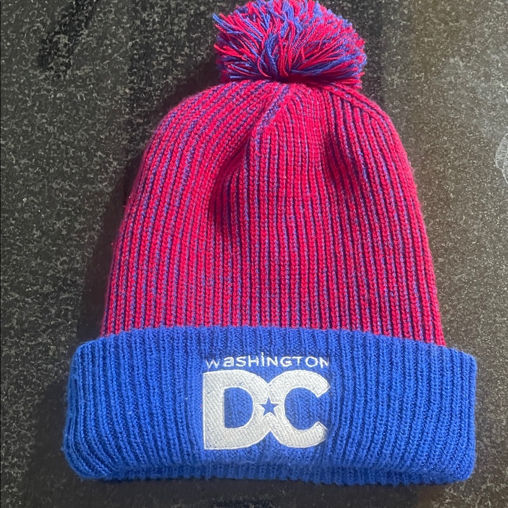 Washington DC Pom-Pom Beanie - Red and Blue